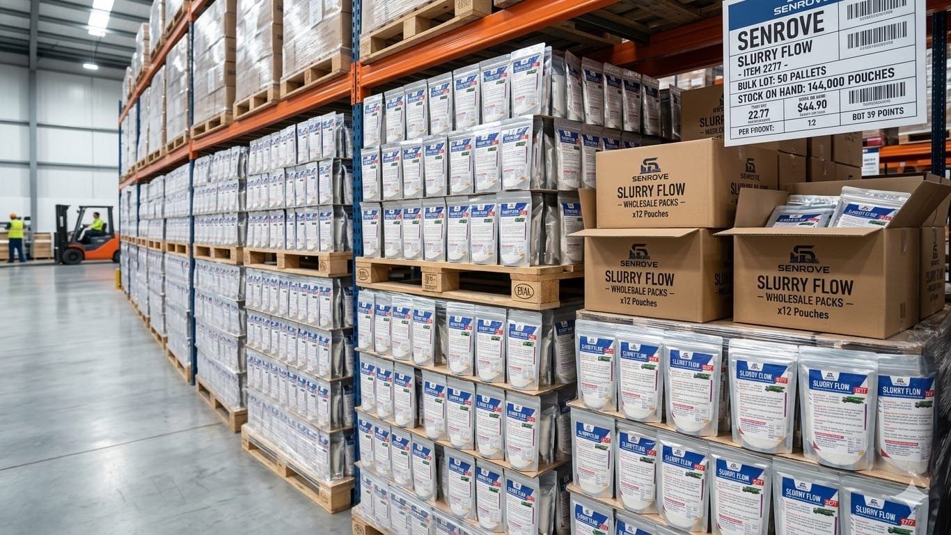 Senrove warehouse with palletized Slurry Flow product stock
